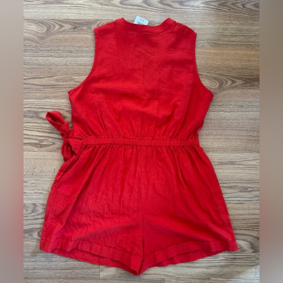 Red Sleeveless Wrap Jumpsuit - Picture 5 of 5